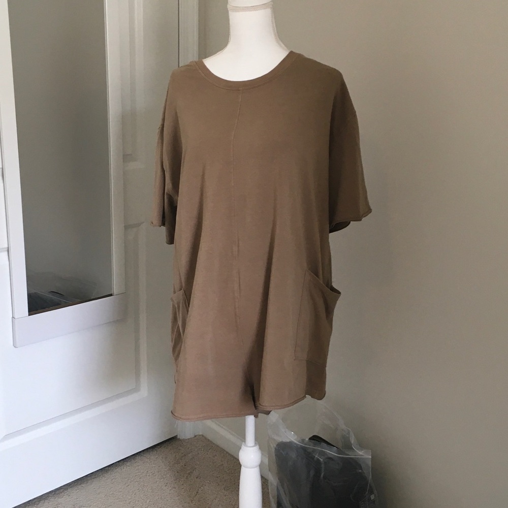 Taupe V-Neck Short Sleeve Romper Free People